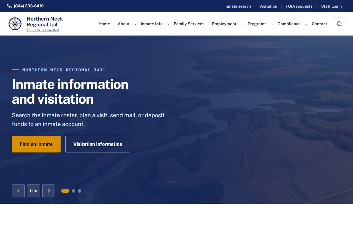The Northern Neck Regional Jail homepage